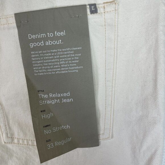 Everlane The Rigid Slouch Straight Leg Organic Cotton Jean Ecru Plus Size 33 - Picture 9 of 11